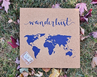 Wanderlust Map! Push Pin Cork Travel Map of the World - Pinnable Cork Map of the Globe- Travel Map