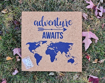 Adventure Awaits - Pinnable Cork Map of the World - International Travel Map /Globe Bulletin Board - Includes 50 Round Pins!