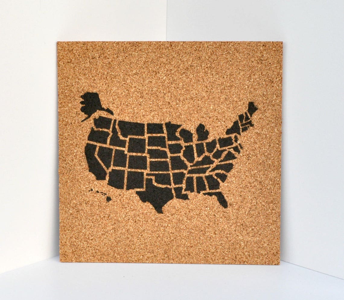 Cork Map of the USA / Travel Corkboard / United States Etsy
