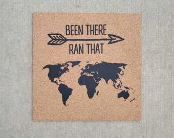 Been There Ran That - World Marathon / Half Marathon Pinnable Cork Tracking Map / Run the Globe Corkboard / International Gift for Runners