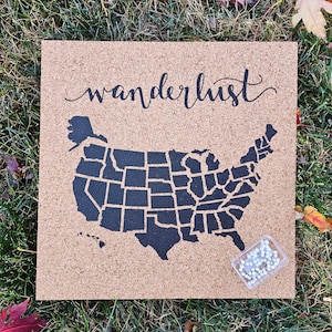 Wanderlust Map! Push Pin Cork Travel Map of the United States - Pinnable Cork Map of the USA - Travel Map