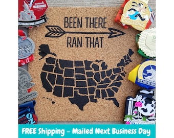 Been There Ran That - 50 States Marathon / Half Marathon Pinnable Cork Tracking Map / Run the USA Corkboard Map / US Gift for Runners