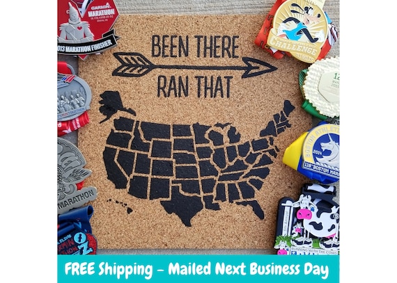 Been There Ran That - 50 States Marathon / Half Marathon Pinnable Cork Tracking Map / Run the USA Corkboard Map / US Gift for Runners