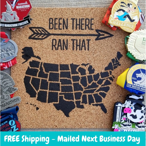 Been There Ran That - 50 States Marathon / Half Marathon Pinnable Cork Tracking Map / Run the USA Corkboard Map / US Gift for Runners