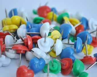 BULK Heart Push Pins (Set of 25) Shaped Thumb Tacks for Travel Cork Maps / Bulletin Boards