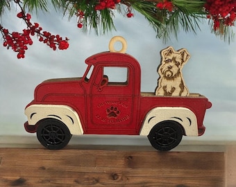 Rustic Dog Breed Christmas Ornament, Farm Truck, Interchangeable Breed