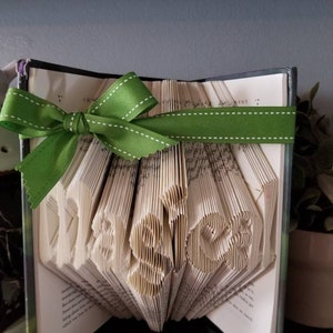 Folded book art, Custom Name or Date, Petrock Font, book sculpture, unique gift, wedding gift, gift for her, book lover, bridal shower gift image 2