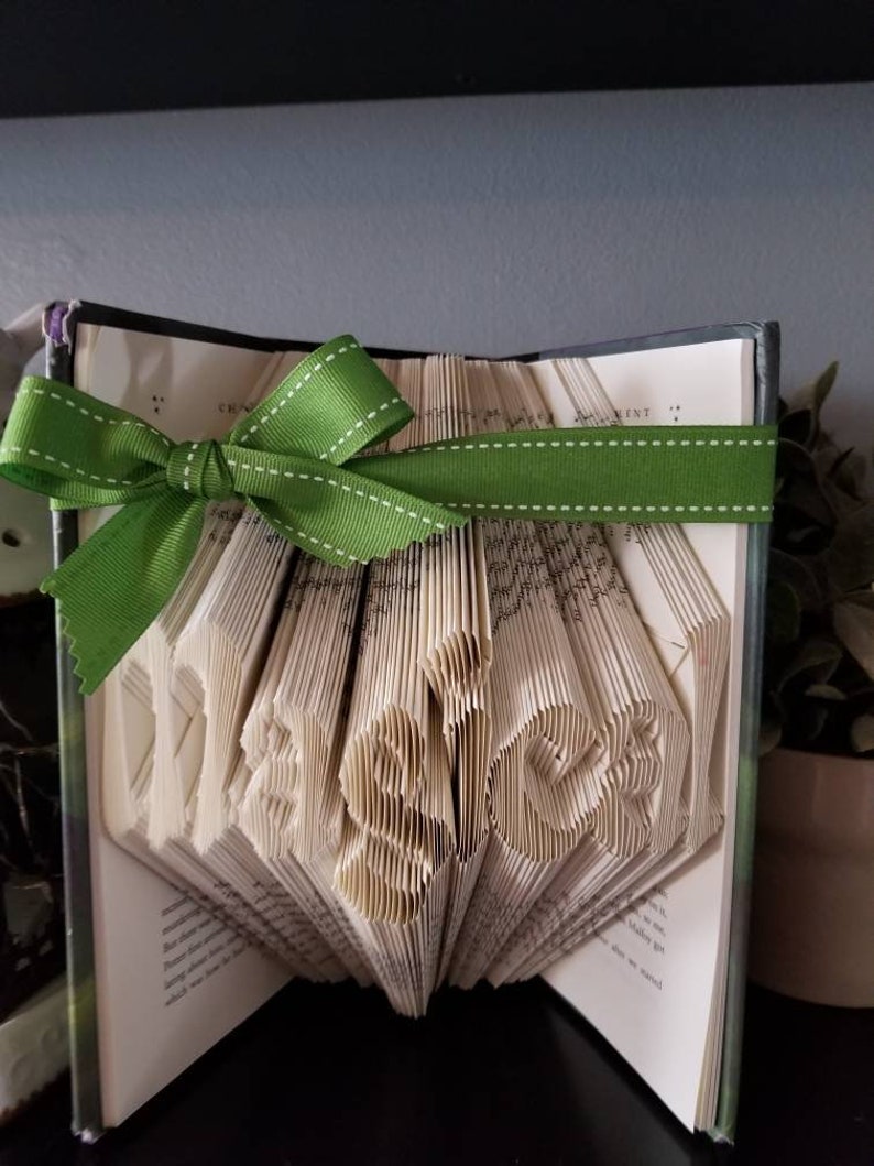 Folded book art, Custom Name or Date, Petrock Font, book sculpture, unique gift, wedding gift, gift for her, book lover, bridal shower gift image 2