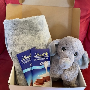 Elephant Stuffed Animal Care Package: Fleece Blanket & Chocolate Gift