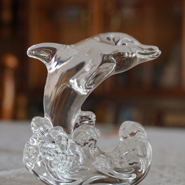 Princess House vintage dauphin en cristal de plomb / merveilles de la figurine en verre de cristal sauvage / poids en papier de verre / dauphin en verre à bascule