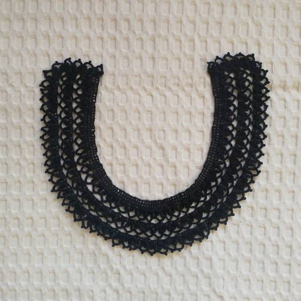 Vintage black semi circular hand crochet collar