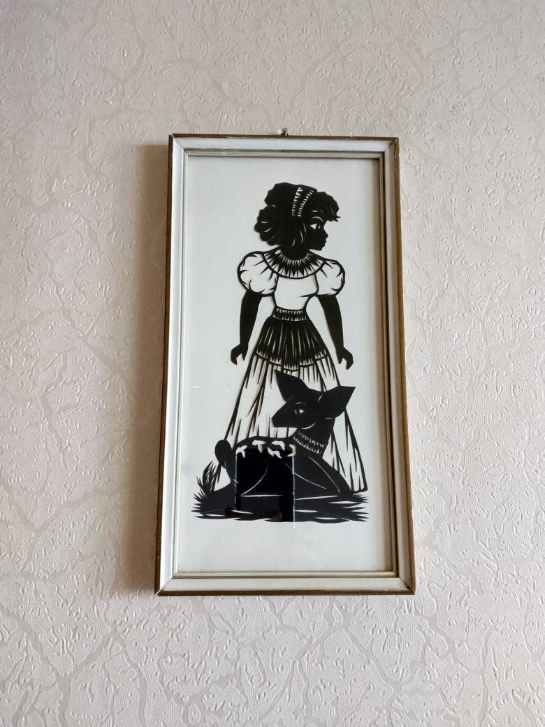 Vintage paper cutting silhouette of little girl vintage paper art