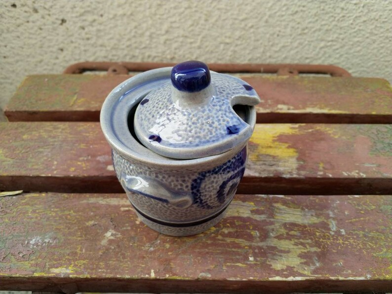 Vintage German Blue sugar bowlMarzi and Remy sugar bowl with lid and no scoopSugar containersmall ceramic sugar bowl
