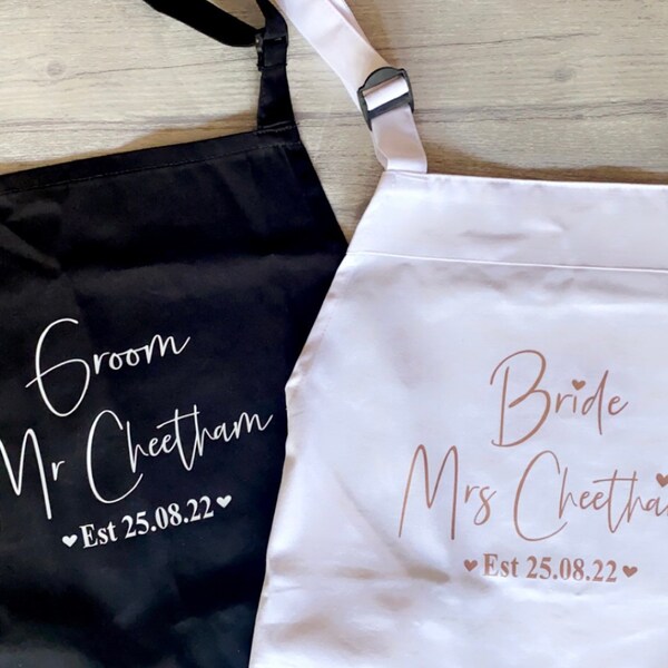 Personalised Wedding Apron, First Meal as Mr & Mrs, Bride Apron, Groom Apron, Wedding Cover Up, Dress Protector, Bride Gift, Wedding Day