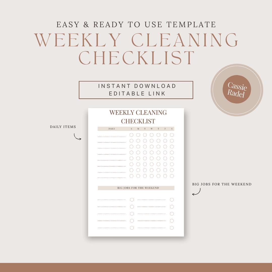 Daily & Weekly Cleaning Checklist Printable – Minimalist Chore Tracker ...