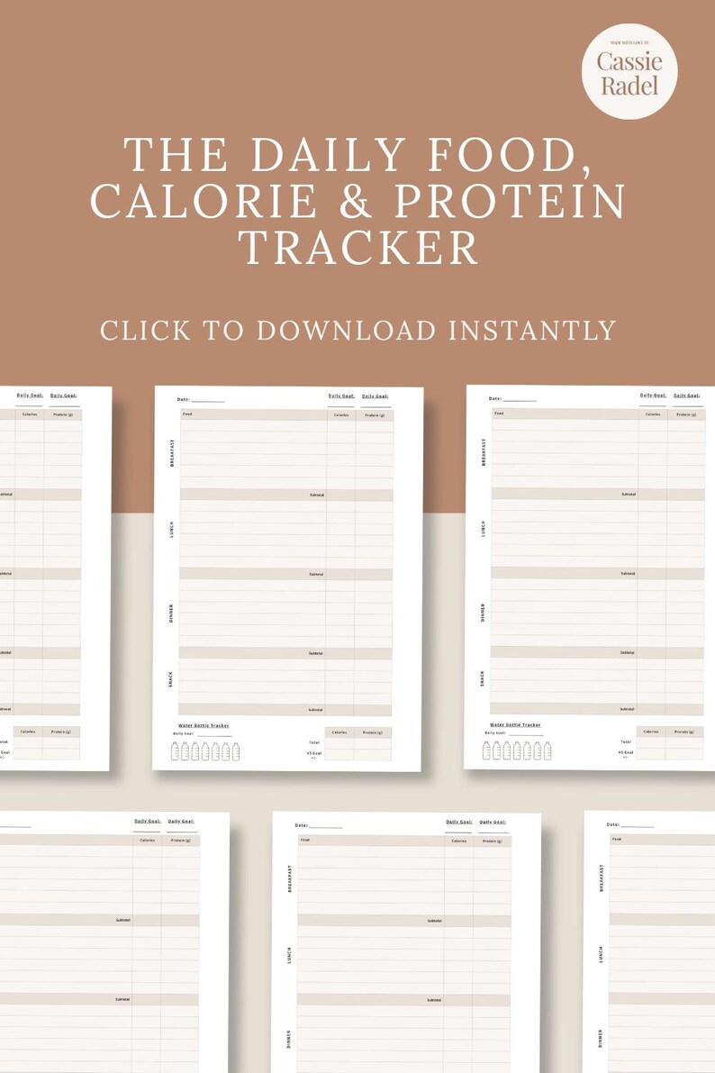 Daily Food Tracker Printable | Calorie & Protein Log | Meal and Water ...