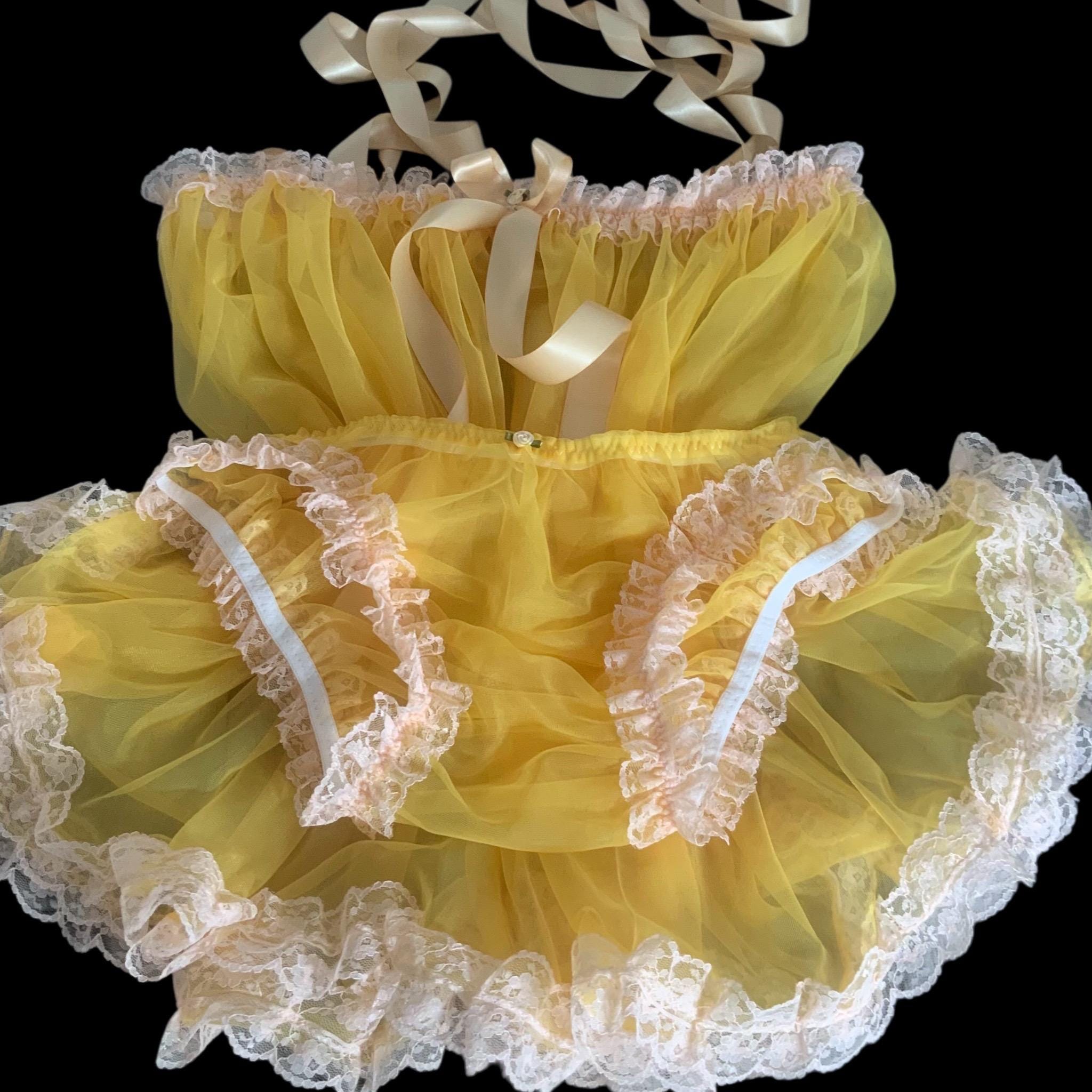 chinese dress ladies Marbella Lemon Yellow Poplin Tiered Babydoll Dress Xs main image 1