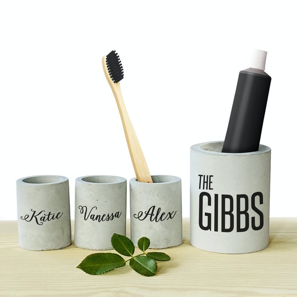 Personalized Concrete Bathroom Accessories Set Toothbrush Stands Toothpaste Holder Custom Concrete Holders, Gift For The Home Christmas Gift