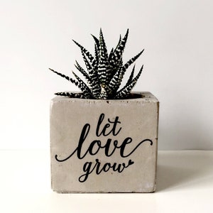 Let Love Grow Printed Concrete Planter, Flower Pot, Succulent Pots, Valentine Gift For Him, Gift For Her,