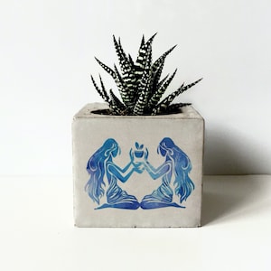 Zodiac Printed Concrete Planter, Succulent Holder, Gepersonaliseerde geschenken voor moeder, Dierenriem geschenken, Constellation Plant Potten, Minimalistische Planter afbeelding 1