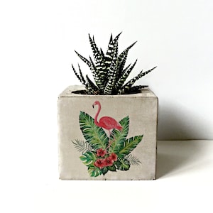 Flamingo Printed Concrete Planter, Personalized Gifts For Her, Flower Pot, Succulent Holder, Animal Prints, Home Decor, Wedding Favors