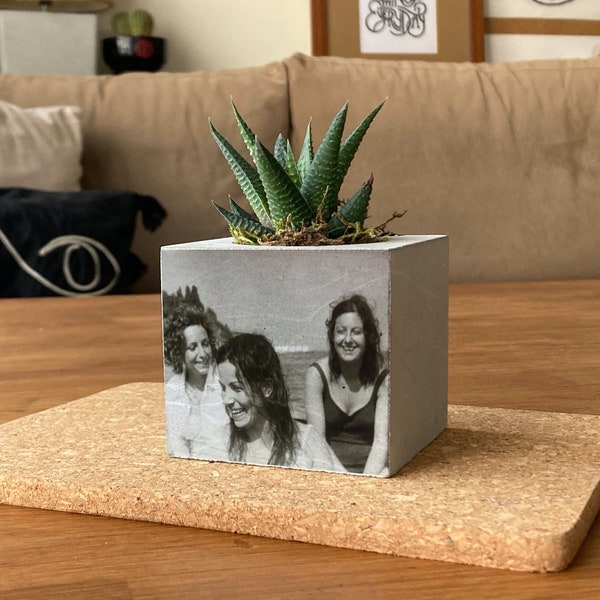 Custom Photo Concrete Planter, Personalized Gift For Mom, Home Decor, Custom Portrait On Plant Pot, Handmade Gift For Mom, Mothers Day Gift
