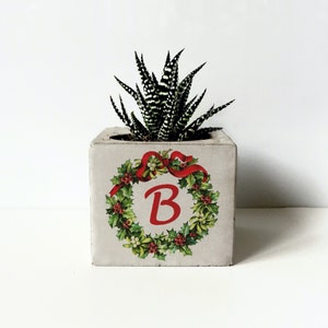 Weihnachtskranz Gedruckter Beton-Übertopf, personalisiertes Geschenk, Erstbedruckter Zementtopf, Sukkulentenhalter, Neujahrsgeschenk für Sie für Zuhause