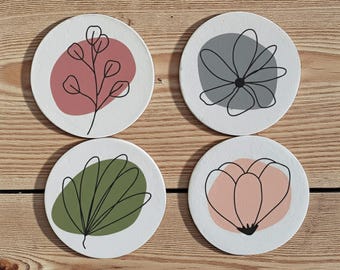 Flower Print Concrete Coasters Set: Minimalist Home Decor