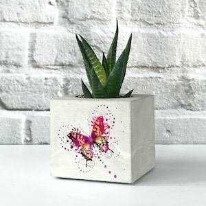 Schmetterling Gedruckt Beton Pflanzer, personalisierte Geschenke, Zement Pflanzentopf, Sukkulenten Halter, Wohnkultur, Animal Prints, Hochzeitsgeschenke