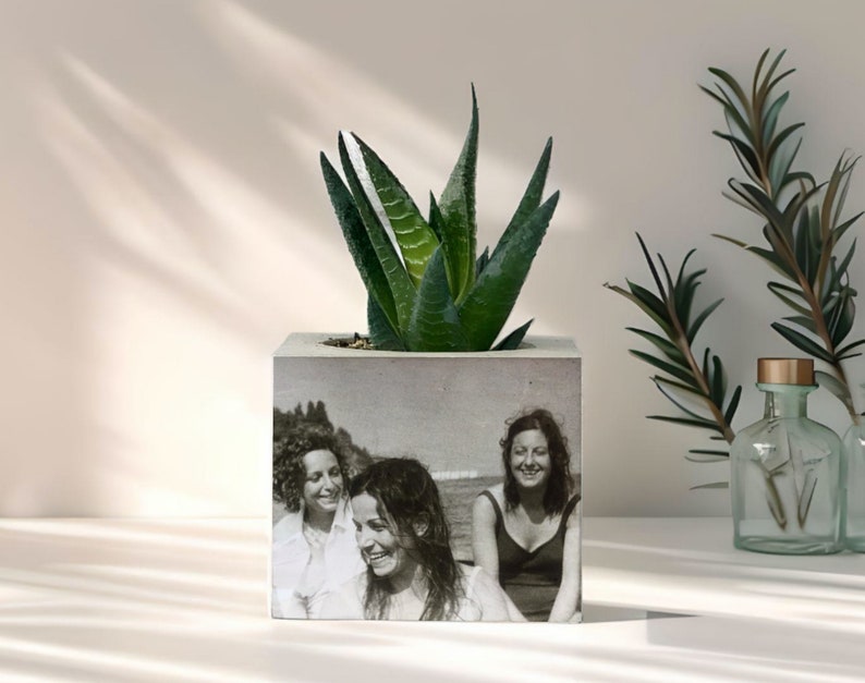 Custom Photo Concrete Planter, Personalized Gift For Mom, Home Decor, Custom Portrait On Plant Pot, Handmade Gift For Mom, Mothers Day Gift image 5