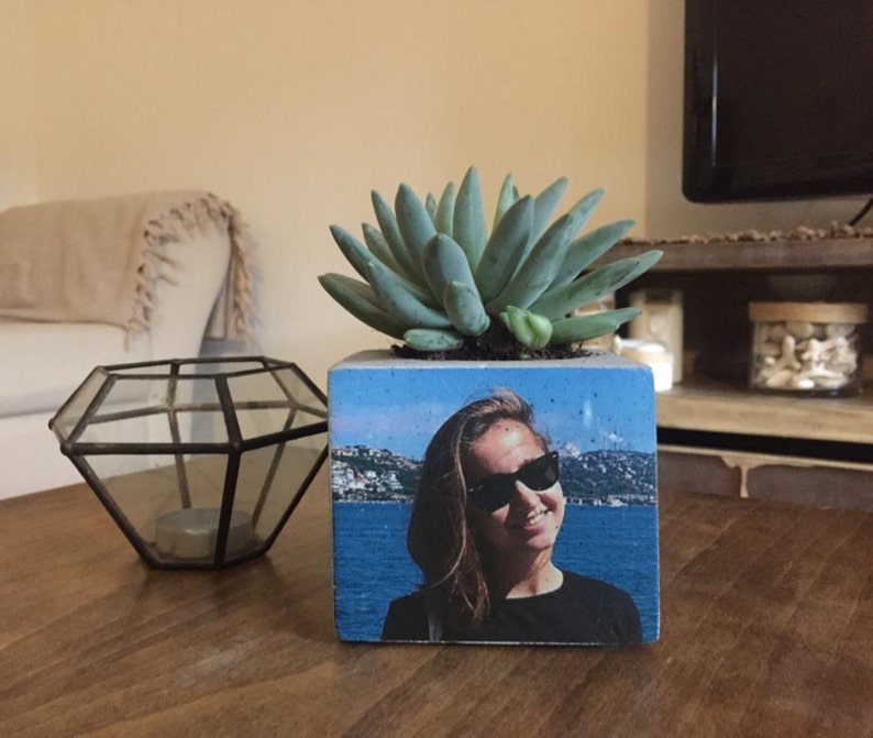 Multiple Photo On Concrete Planter, Customizable Gift, Minimalist Pot With Your Photos, Handmade Gift For Her, Personalized Bridesmaid Gift image 5
