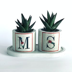 Juego de 3 macetas de hormigón personalizadas, soporte para suculentas con letras personalizadas impresas, portalápices, maceta de hormigón, maceta de flores, maceta de cemento