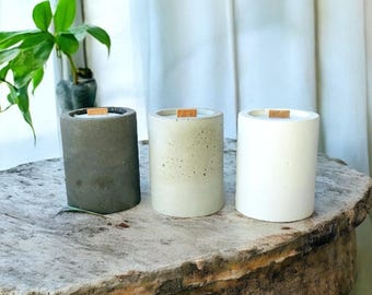 Concrete Soy Wax Candle Set: All Natural Wooden Wick Candles