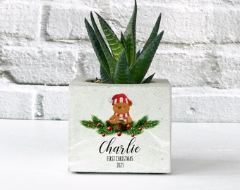 First Christmas Printed Personalized Concrete Planter, Personalized Gifts, Succulent Pots, Gift For Him, Custom Home Decor, Handmade Item