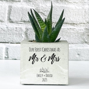 Personalized Concrete Planter, Our First Christmas Gift, Handmade Home Decor