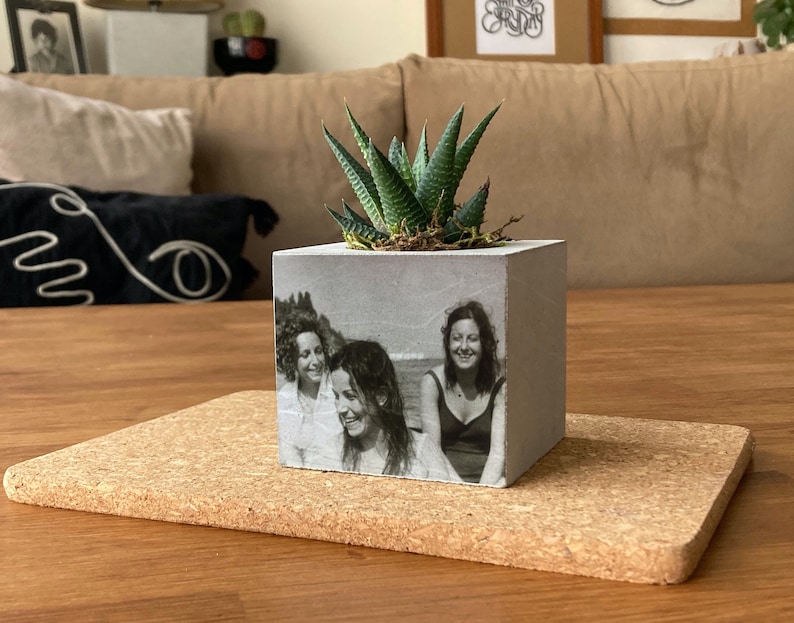 Custom Photo Concrete Planter, Personalized Gift For Mom, Home Decor, Custom Portrait On Plant Pot, Handmade Gift For Mom, Mothers Day Gift image 1
