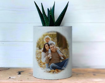 Aangepaste foto op betonnen plantenbak, gepersonaliseerde geschenken, gepersonaliseerde pot met foto, sappige pot, cadeau voor haar, gepersonaliseerd familieportret