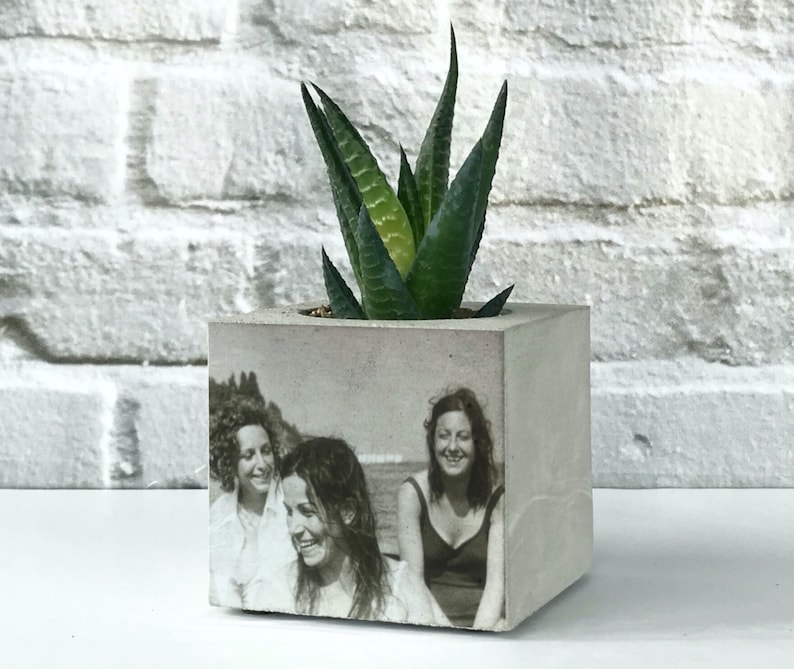 Multiple Photo On Concrete Planter, Customizable Gift, Minimalist Pot With Your Photos, Handmade Gift For Her, Personalized Bridesmaid Gift image 6