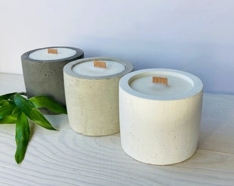 Set Of 3 Pieces Concrete Soy Wax Candle, All-Natural Candle, Wooden Wick %100 Soy Wax, Valentines Day Gifts, Vegan Gift, Relaxation Candle