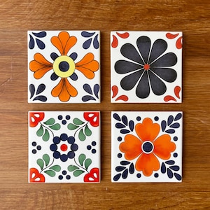 Talavera Ceramic Coasters: Set of 4 Mexican Tile Drink Coasters