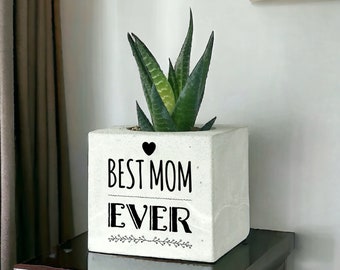 Best Mom Ever Printed Concrete Planter, Customizable Mother's Day Gift, Handmade Gift For Her, Indoor Decor, Personalized Gifts For Moms