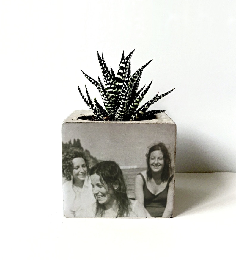 Custom Photo Concrete Planter, Personalized Gift For Mom, Home Decor, Custom Portrait On Plant Pot, Handmade Gift For Mom, Mothers Day Gift image 6