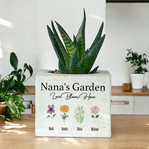 Birth Month Flower Concrete Planter, Personalized Gift For Her, Grandma's Garden Christmas Gift, Handmade Grandma Gift, Birthflower Gift