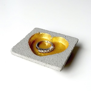 Gold Heart Ring Dish, Tiny Concrete Ring Dish, Mini Ring Holder, Bridesmaid Gift, Concrete Jewelry Holder, Wedding Favors, Ring Tray