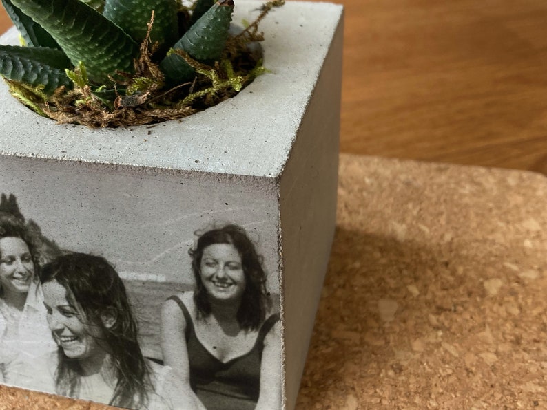 Custom Photo Concrete Planter, Personalized Gift For Mom, Home Decor, Custom Portrait On Plant Pot, Handmade Gift For Mom, Mothers Day Gift image 3