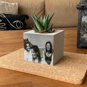 Custom Photo Concrete Planter, Personalized Gift For Mom, Home Decor, Custom Portrait On Plant Pot, Handmade Gift For Mom, Mothers Day Gift image 2