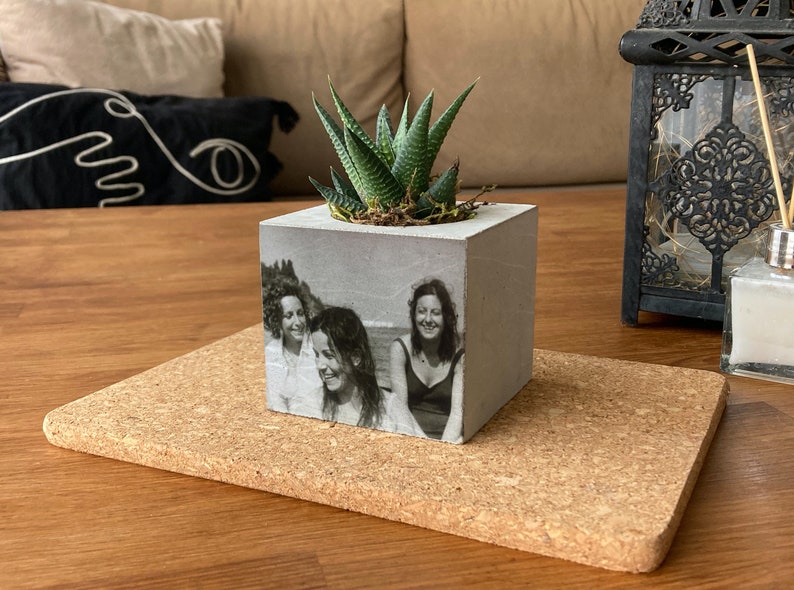 Custom Photo Concrete Planter, Personalized Gift For Mom, Home Decor, Custom Portrait On Plant Pot, Handmade Gift For Mom, Mothers Day Gift image 2