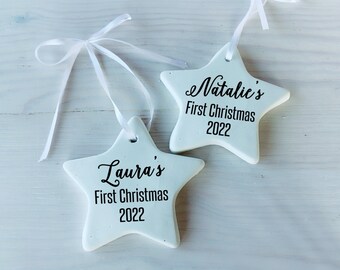 Custom Christmas Tree Stars, Personalized Concrete Ornament, Christmas Tree Decor, Christmas Custom Gift Tags, First Christmas Ornament