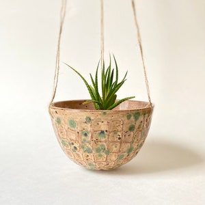 Hanging Ceramic Planter - Handmade Pottery, Wheel-Thrown, Hand-Carved