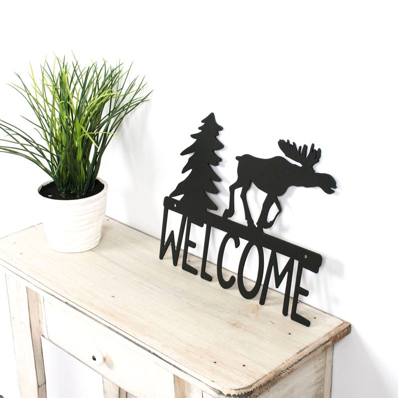 Moose Decor Cabin Metal Wall Decor Metal Moose Welcome Etsy